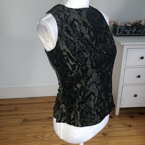 Vtg 90's Betsy Lauren Olive Green Evening Blouse Taffeta 8 Embossed Velvet NYE - Picture 2 of 12